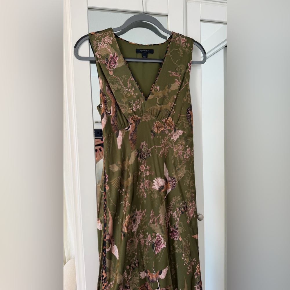 ALLSAINTS Green Silky Patterned Dress